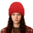 thumbnail image 6 of TOPTIE Plain Beanie Hat, Cuffed Knitted Skull Cap for Women Men, Slouchy Soft Warm Beanie Cap for Ski Winter - Wine Red, 6 of 7