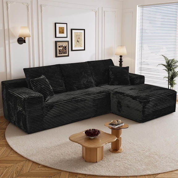 LLappuil 108" Sectional Sofa, Modular Sectional Couch with Left Chaise, Deep Seat Corduroy Cloud Sofa for Living Room Black