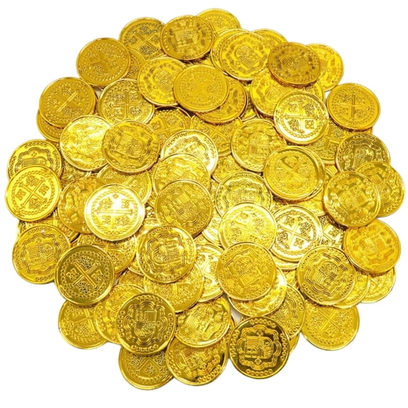 Plastic Cross Gold Coins, Golden, 100 Pieces, for Party Game Decoration Treasure Hunt