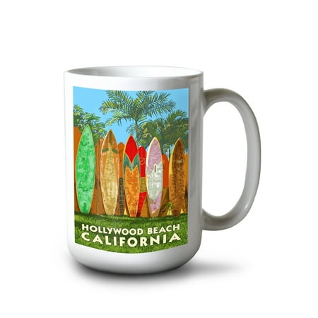 

15 fl oz Ceramic Mug Hollywood Beach California Surfboard Fence Dishwasher & Microwave Safe