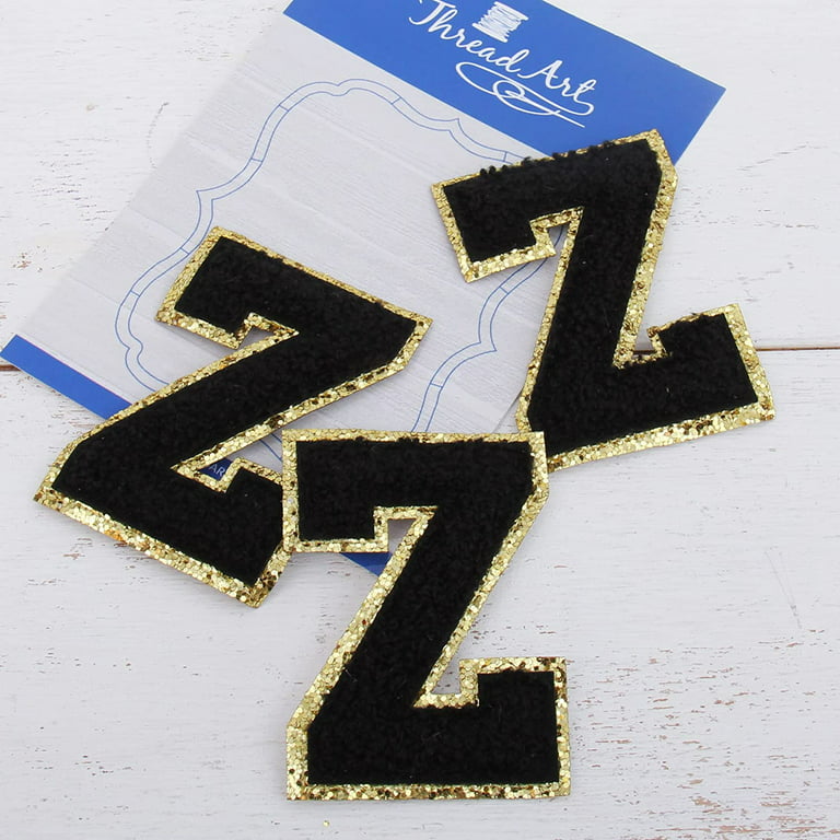 3 Pack Chenille Iron On Glitter Varsity Letter V Patches - Black Chenille  Fabric With Gold Glitter Trim - Sew or Iron on - 5.5 cm Tall 