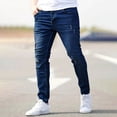 thumbnail image 2 of LMOIPLI Mens Slim Fit Distressed Jeans Washed Denim Fabric Stretch Comfortable Casual Streetwear Trousers Blue XXL, 2 of 7