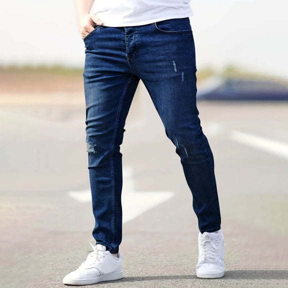 DayScoop Mens Jeans Denim Trousers Summer Casual Solid Color Fashion Stretch Pocket Buttoned Zipper Full Length Pants