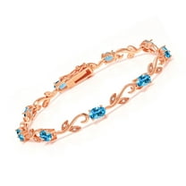 Gem Stone King 5.08 Cttw Oval Swiss Blue Topaz and White Diamond 18K Rose Gold Plated Silver Bracelet for Women | Gemstone Birthstone | 7 inch