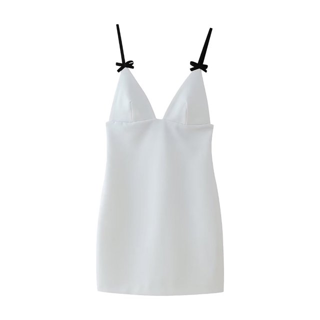 Vestido mini de moda para mujer con lazo blanco sin espalda y cremallera, estilo vintage, con tirantes finos y escote en V, elegante para mujer