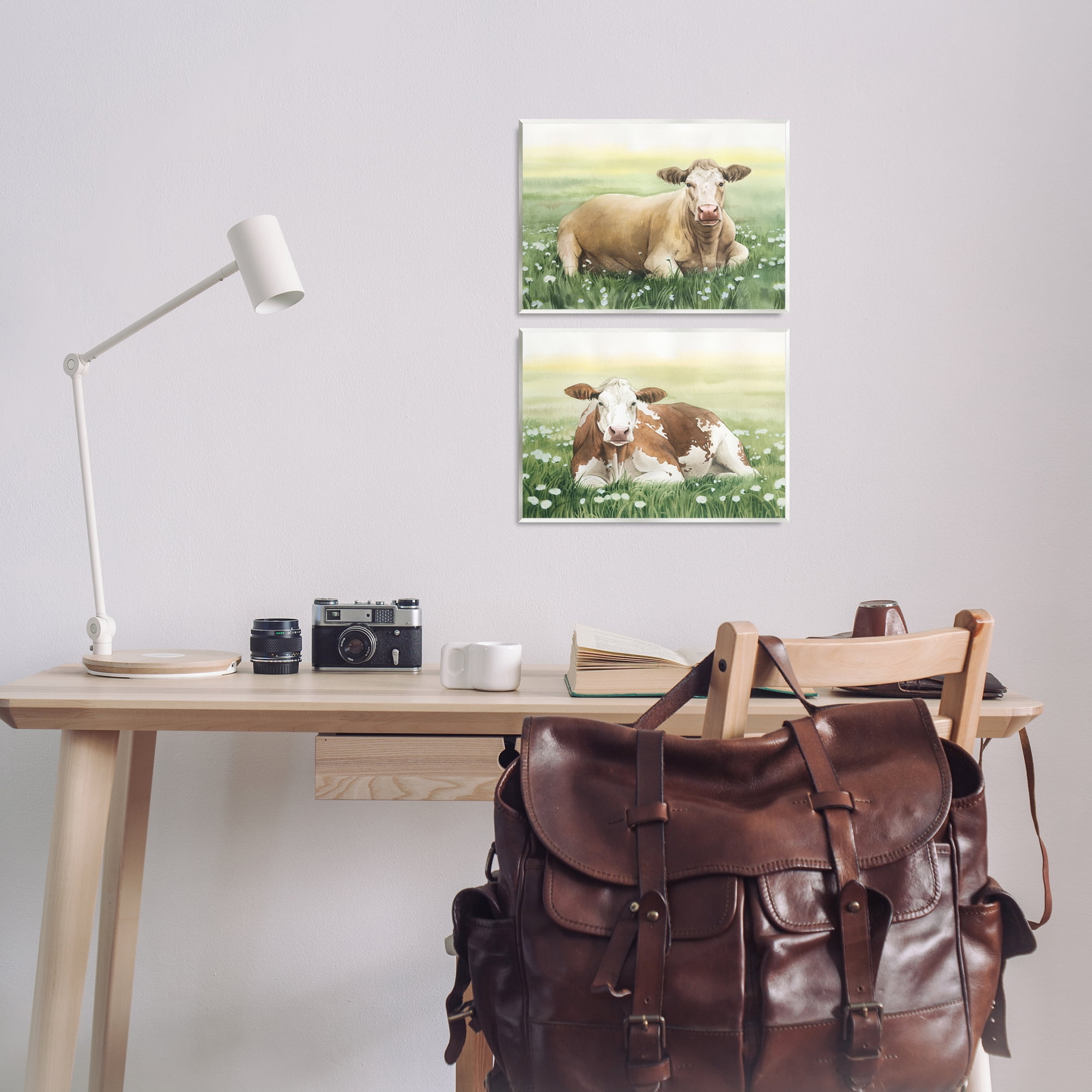 Stupell Industries Cows Resting in Flower Field Animals Painting Unframed Art Print Wall Art, 14 x 11, Set of 2