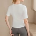 thumbnail image 5 of Women's Cotton Blend Tops Slim Fitted Crew Neck Short Sleeve Sports Yoga Shirts Summer Soft Breathable Blouses (L, White), 5 of 7