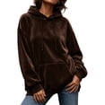 thumbnail image 2 of DYTTDG Women’s Solid‑Color Velour Hoodie, Long Sleeve Drawstring Loose‑Fit Hoodie With Front Kangaroo Pocket, Soft Casual Loungewear Sweatshirt for Fall Winter Daily Outfits, 2 of 8