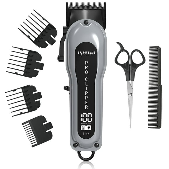 Supreme Trimmer Pro Clipper Lite w/Fade Blade | 210 Min Run Time Professional Hair Clipper Set w/Hair Comb & Scissors | STC5000 Gray