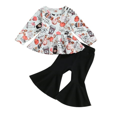 

Wallarenear Baby Girls Thanksgiving Graffiti Print Pullover Tops Elastic Waist Flare Pants