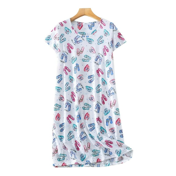 Hontri Plus Size Sleepshirt - Whimsical Print Nightgown, Cotton Blend Round-Neck Tee, Light blue L