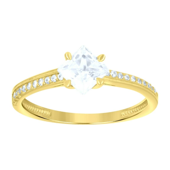 14k 14kt Yellow Gold Womens Princess-Cut Round Cubic-Zirconia Engagement Ring