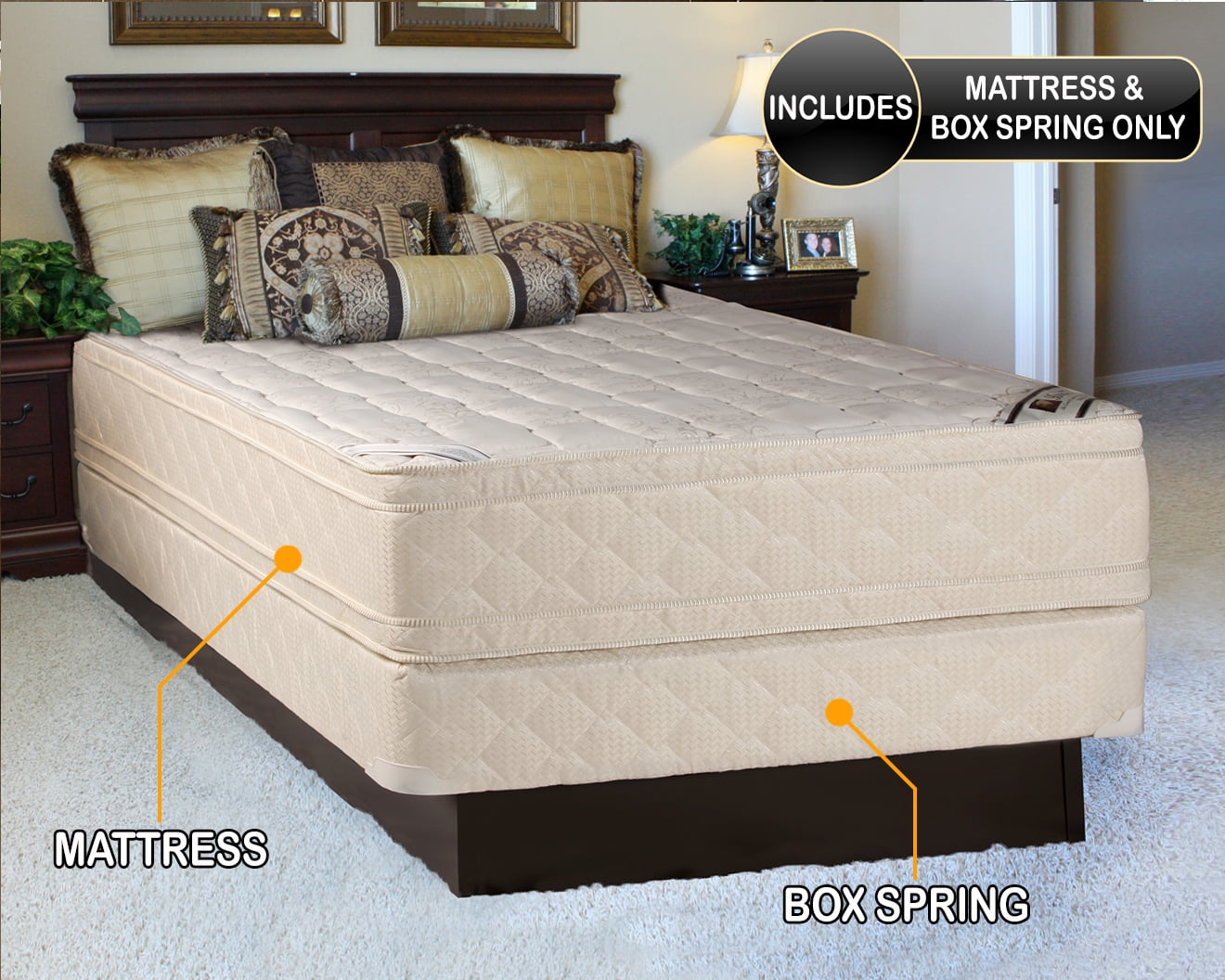 full size mattress pillowtop and box spring set