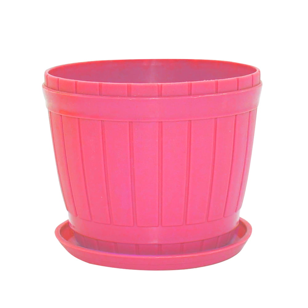 Plastic Imitation Wooden Bucket Flowerpot Planter Home Garden Plant Holder Prett 