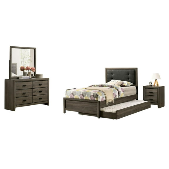 Meli 4pc Full Size Bedroom Set, Upholstered, Dresser, Gray Solid Wood