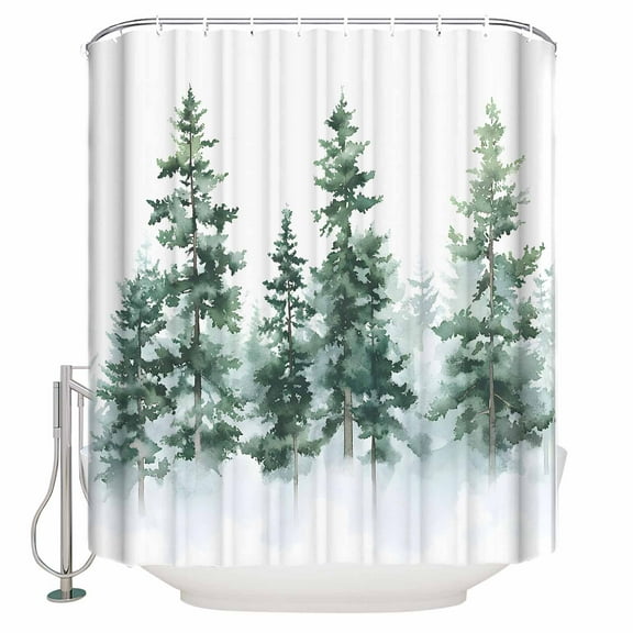 54x78 Inch Shower Curtain Decorative Green Ombre Forest Bathtub Bath Curtains Fabric Waterproof Bathroom Decor Watercolor Trees Sage Green Small Stall Shower Curtain Set with 12 Hooks