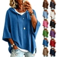 thumbnail image 7 of HaCpiu Women's Fine Knit Poncho Hooded Sweater, Solid Loose 3/4 Dolman Sleeve Pullover, Lightweight Boho Oversized Drawstring Sweatshirt, Pink XL, 7 of 7