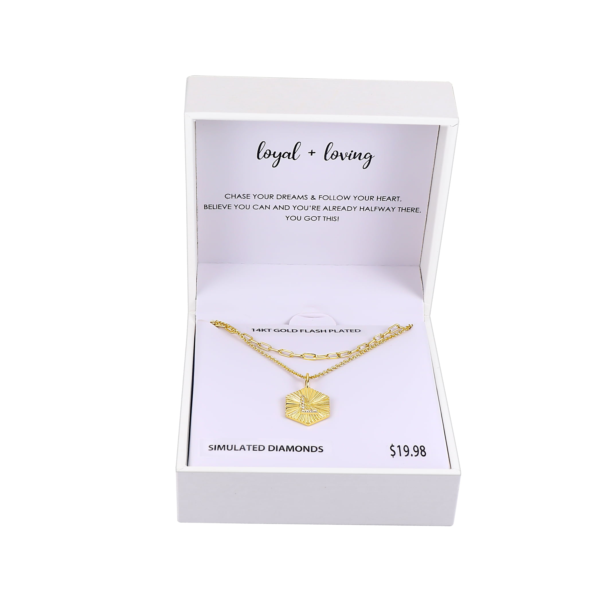 14KT Gold Flash Plated Double Necklace Set with Simulated Diamonds Adult