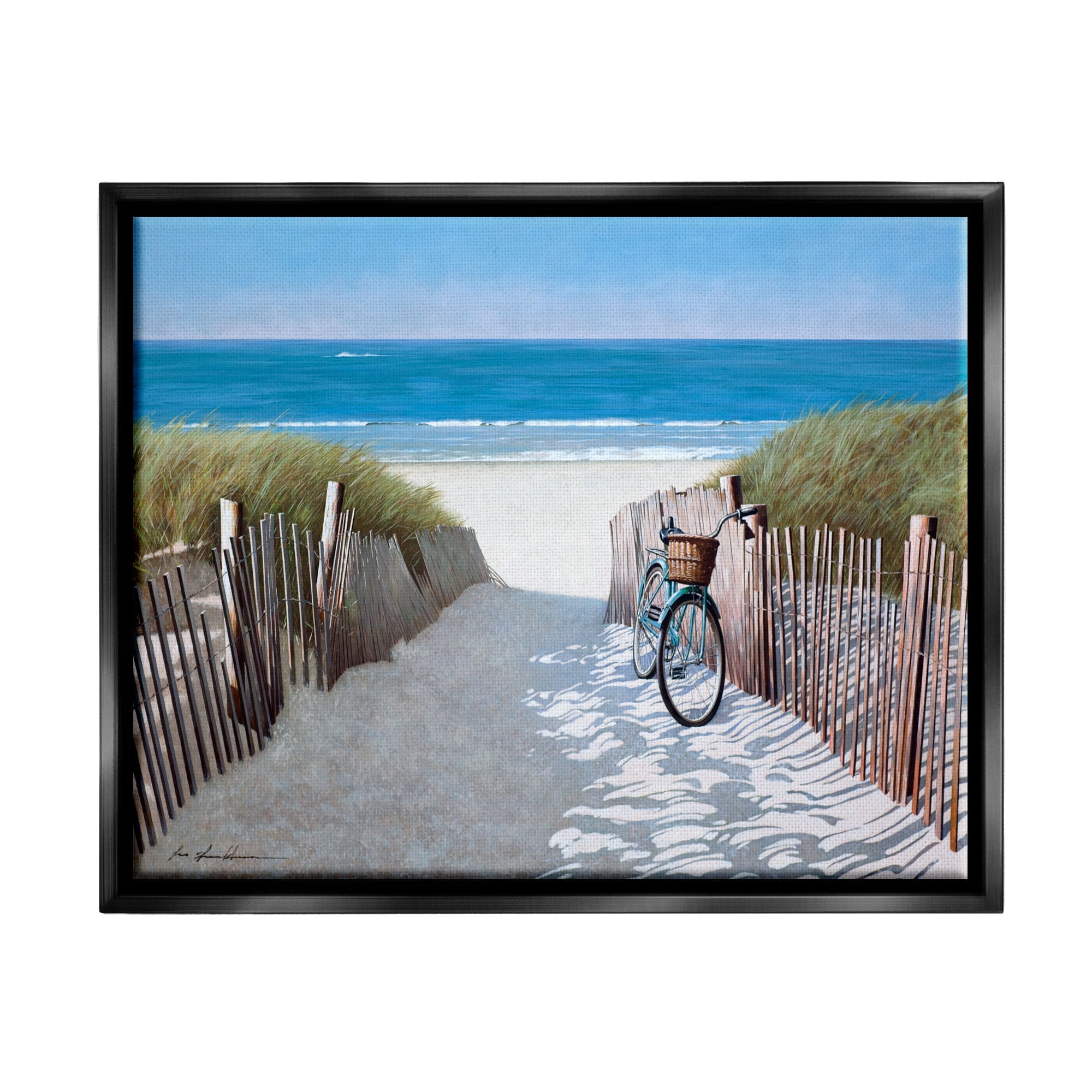Stupell Industries Beach Pathway and Bicycle Summer Nautical Painting Luster Gray Framed Floating Canvas Wall Art, 24x30, by Zhen-Huan Lu