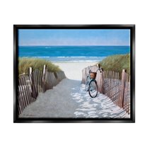 Stupell Industries Beach Pathway and Bicycle Summer Nautical Painting Jet Black Framed Floating Canvas Wall Art, 24x30, by Zhen-Huan Lu