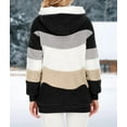 thumbnail image 5 of Womens Winter Fuzzy Fleece Jacket Hooded Color Block Patchwork Cardigan Coats Outerwear with Pockets Black M, 5 of 9
