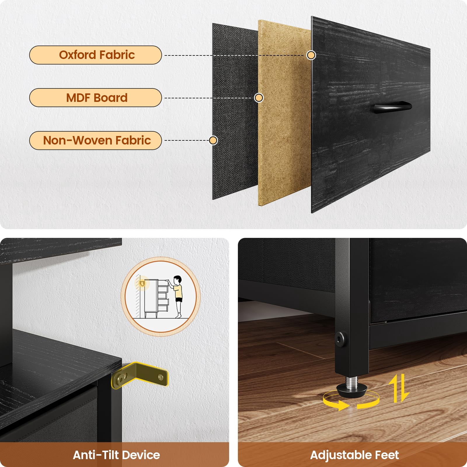 Afuhokles 12 Drawers TV Stand Dresser for 65/70 inch TV with LED Light, Entertainment Center with LED Lights and Power Outlets, 63" TV Console Table for Bedroom, Black