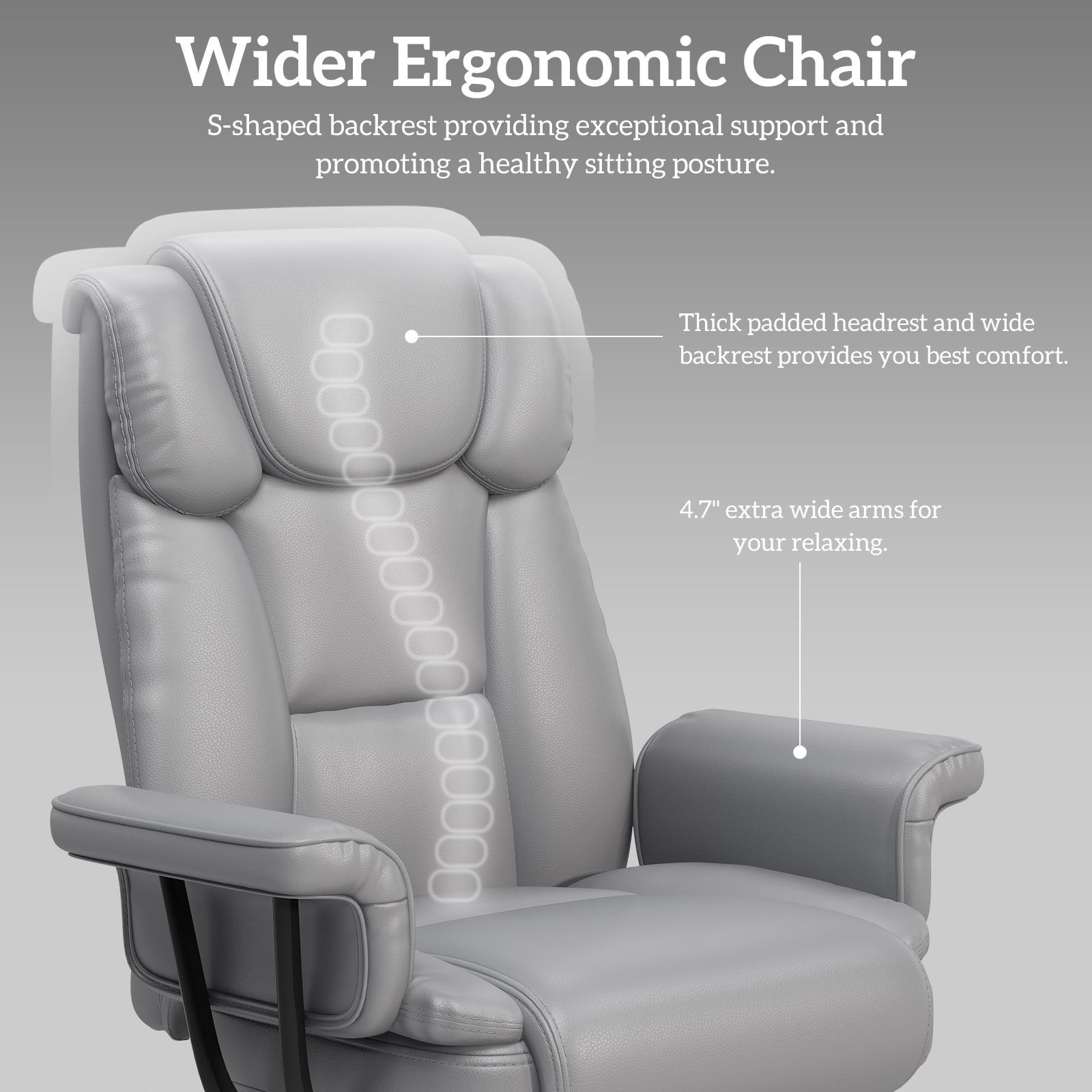 HomeZeer Big and Tall Office Chair with Footrest, 400 lbs Modern High Back Leather Office Chair, Reclining Wide Seat Ergonomic Executive Home Office Computer Desk Chair, Gray