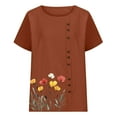 thumbnail image 4 of Women's Cotton Linen Tops Ladies Button Boho Floral Printed Crewneck Short Sleeve Shirts Summer Vacation Blouse, 2026 New Limit time off, 4 of 4