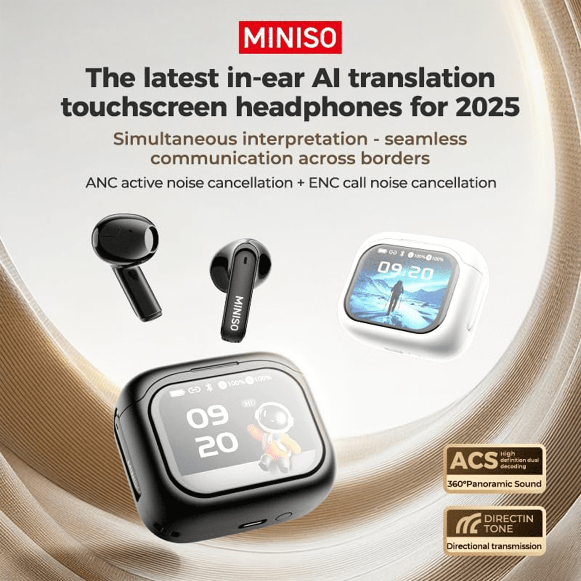MINISO MS103 Translation Earbuds 3-in-1 Translator Earbuds in Real Time Bluetooth 6.0 Headphones Device for Travel Business Learning