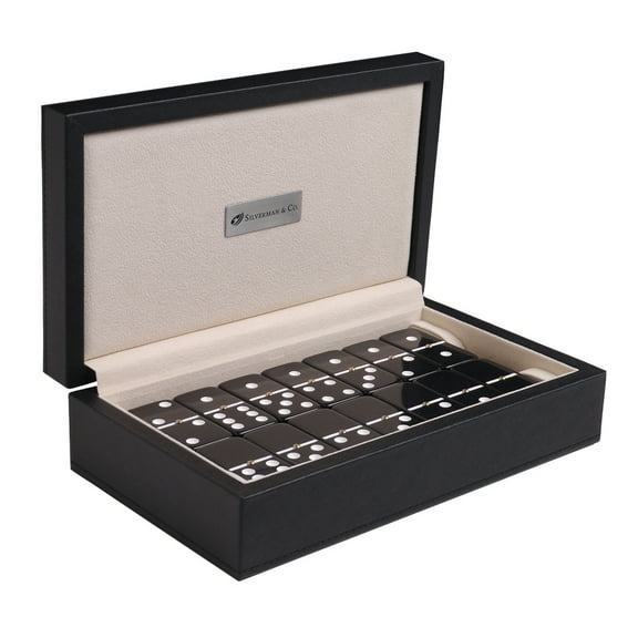 Silverman & Co. Double 6 Large Black Domino Set - Black Case