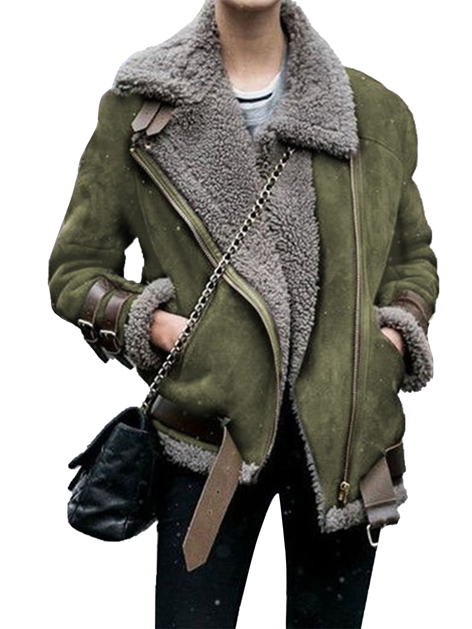 Women Winter Warm Faux Lamb Wool Suede Coat Thicken Windbreaker Jacket Outwear 
