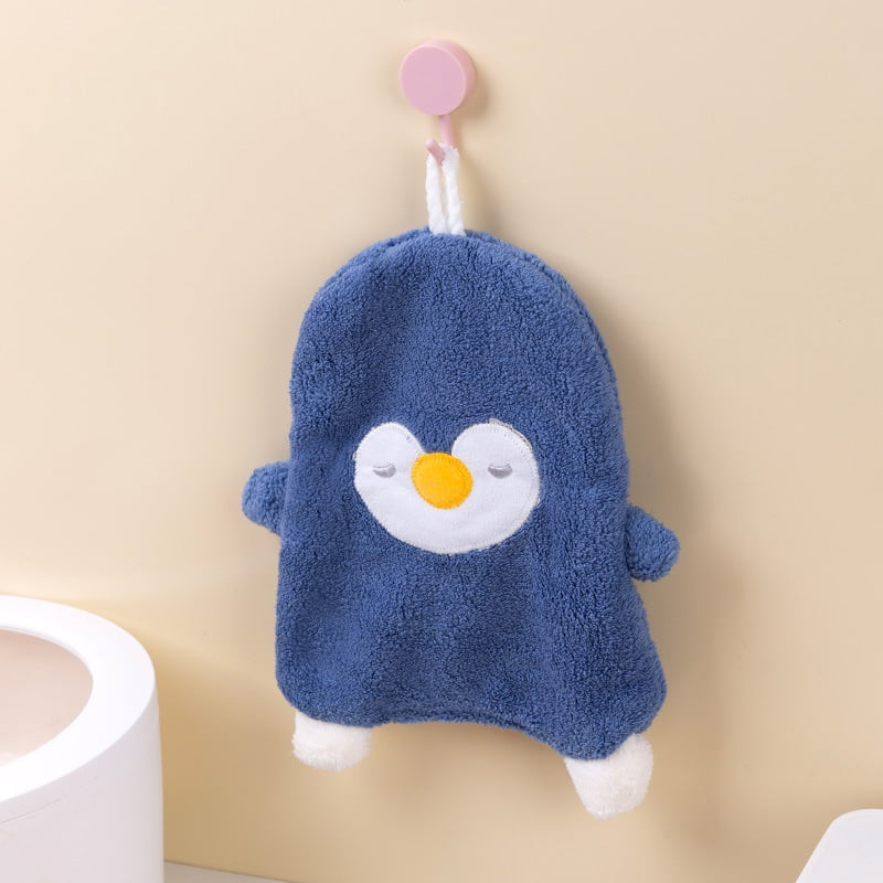 Hanging Hand Towels Ultra Soft Coral Fleece Penguin Hand Bath Towel with Hanging Loop