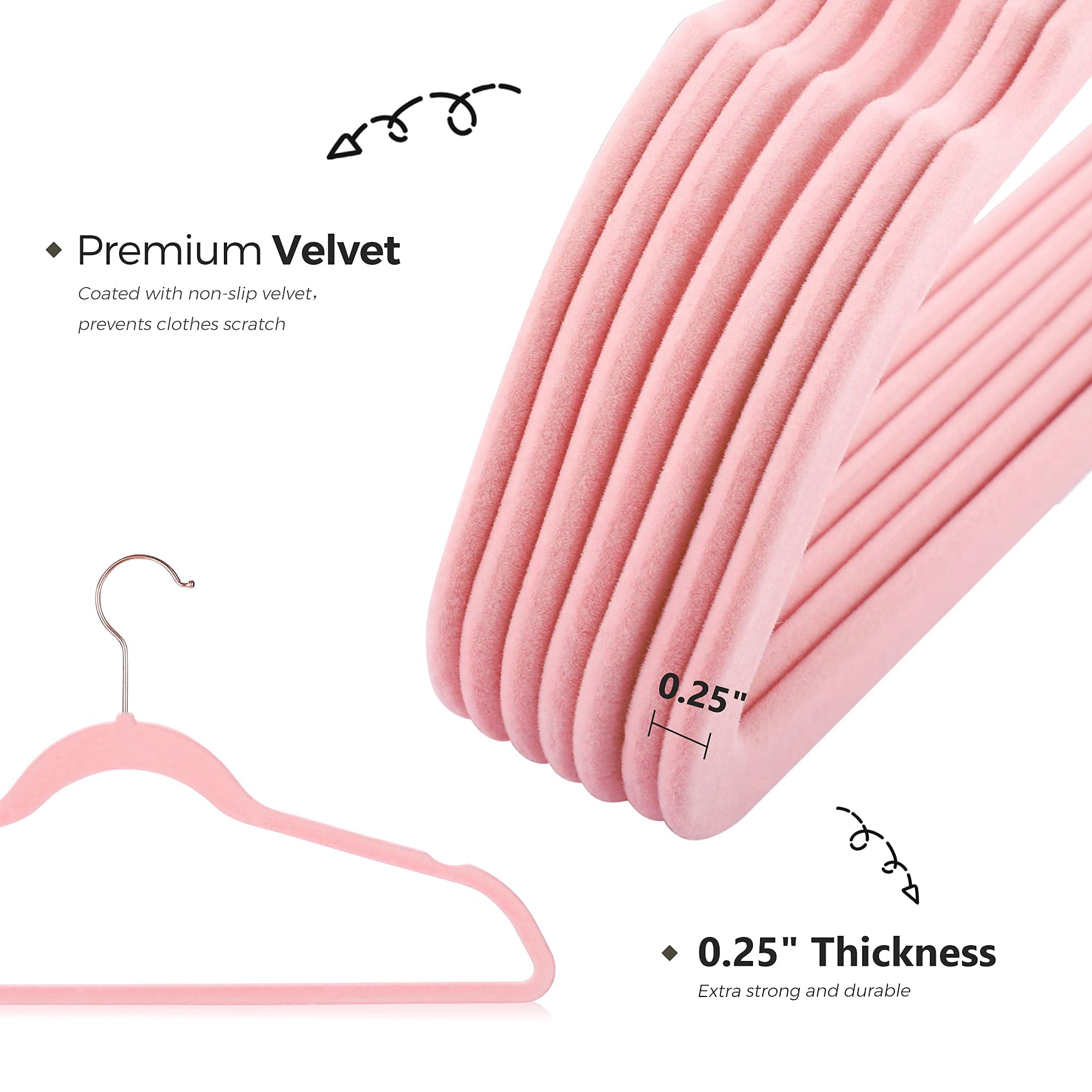 ACSTEP Velvet Clothes Hangers 60 Pack, Non-Slip Hangers with 360 Rotating Hook, Hangers for Clothes,Coat,Skirt,Pants, Pink