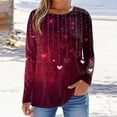 thumbnail image 4 of Valentine Day Shirts Womens Crew Neck Love Heart Print Plus Size Blouse Long Sleeve Casual Fashion Graphic Tee Deep Red M, 4 of 5