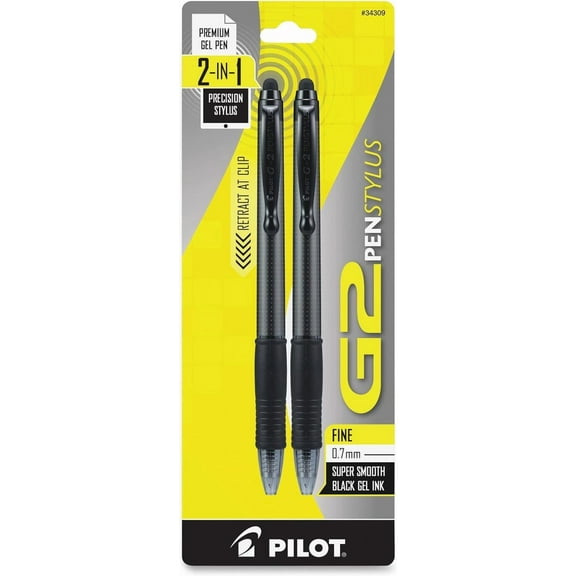 , G2 Pen Stylus, Fine Point 0.7 mm, Pack of 2, Black Ink, Gray Barrel