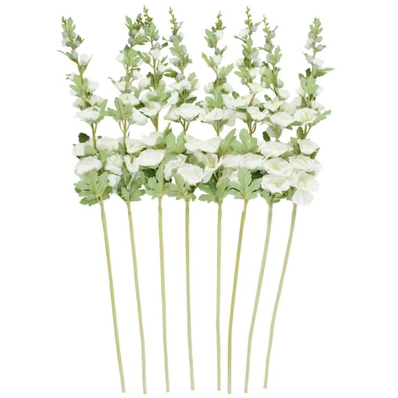 44" Plastic Floral Tall Hollyhock Artificial Flower Stem in Blue Accents, by DecMode (8 Count)