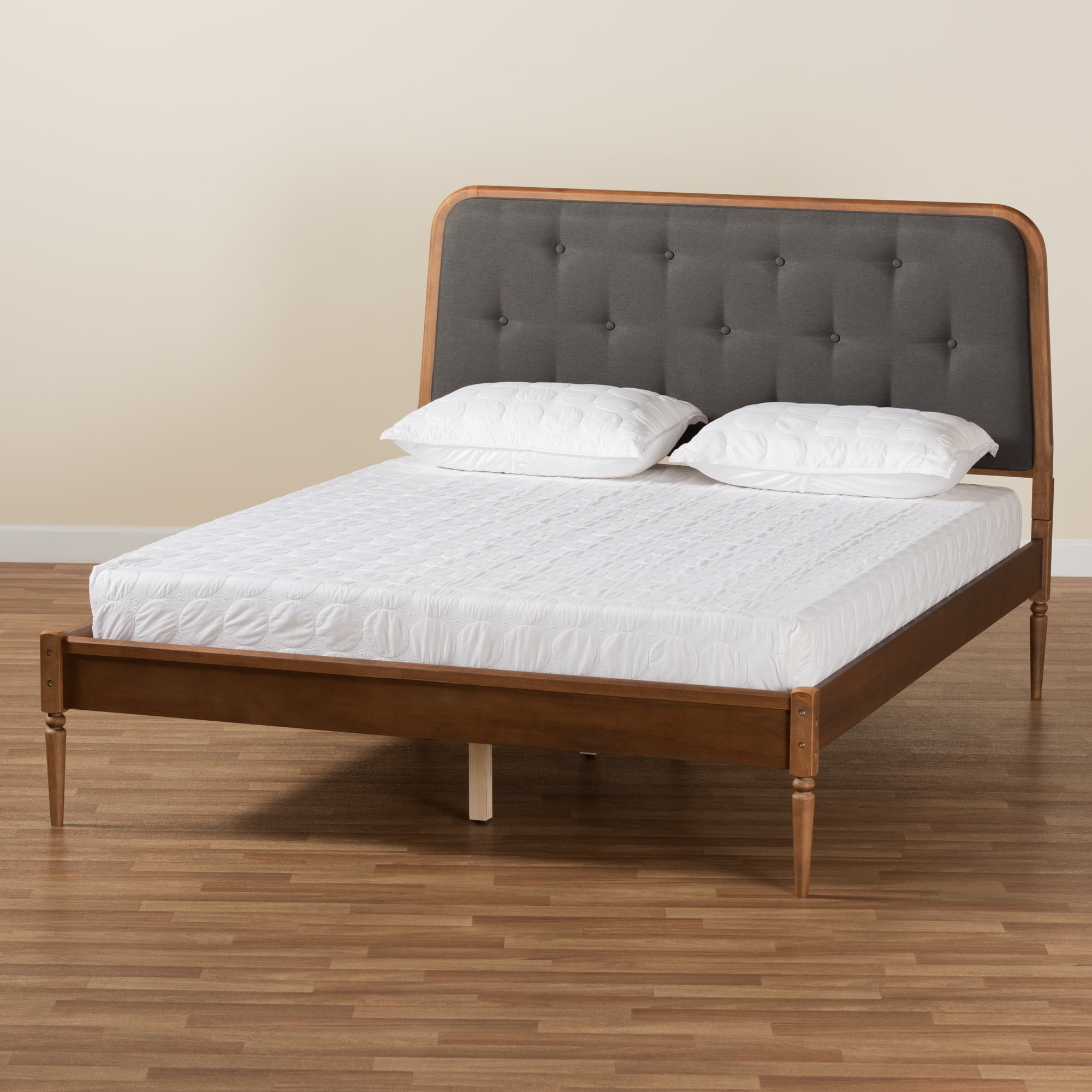 Baxton Studio Diantha Classic and Traditional Dark Grey Fabric Upholstered and Walnut Brown Finished Wood Full Size Platform Bed
