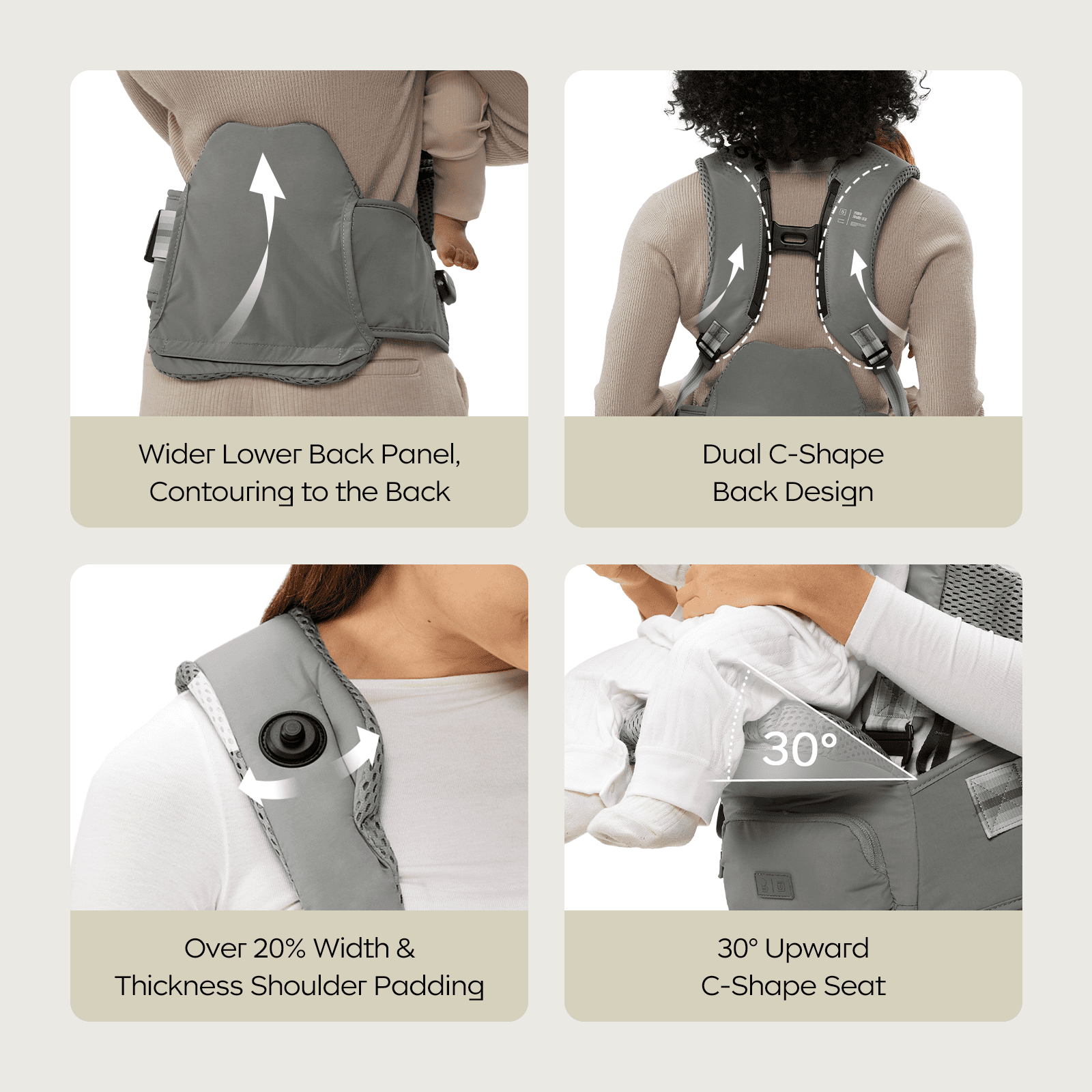Bc Babycare Ergonomic Baby Carrier with Hip Seat Lumbar Support for Newborn to Toddler,Gray