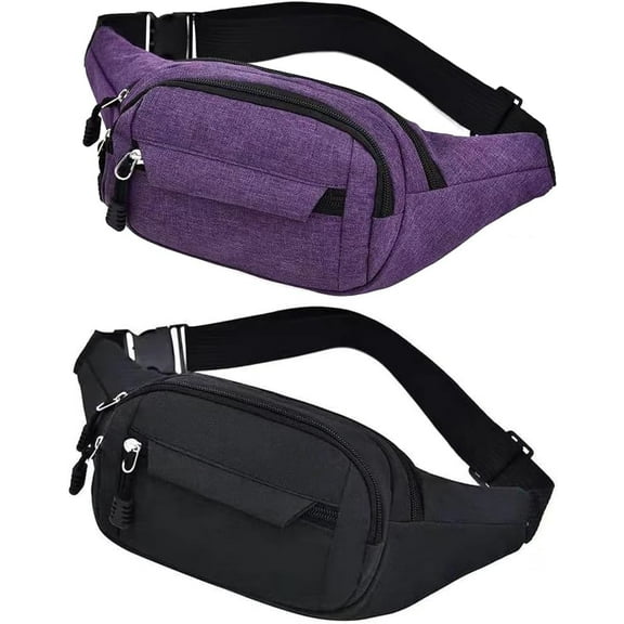 2 Pcs Crossbody Fanny Packs for Men&Women,Waist Bag with 4-Zipper Pockets,Water Resistant Sports Waist Pack Bag Bum Bag for Outdoors Sports Travel Hiking Running
