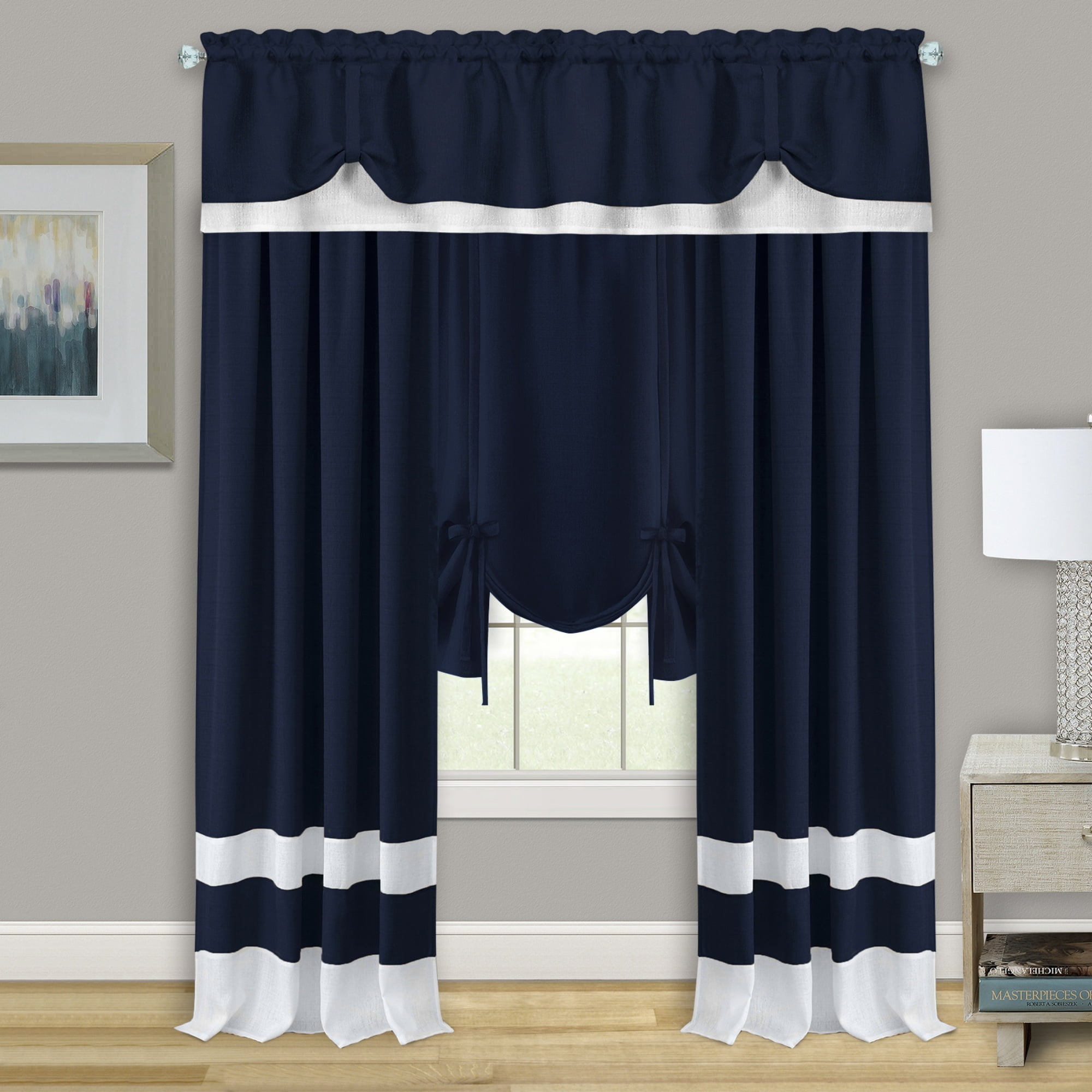 Achim Darcy Blue Solid Print Rod Pocket Light Filtering Curtains, 58" x 63"