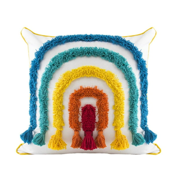 Funda de cojín estilo bohemio con borlas para dormitorio, sofá o sala de estar. semicírculo