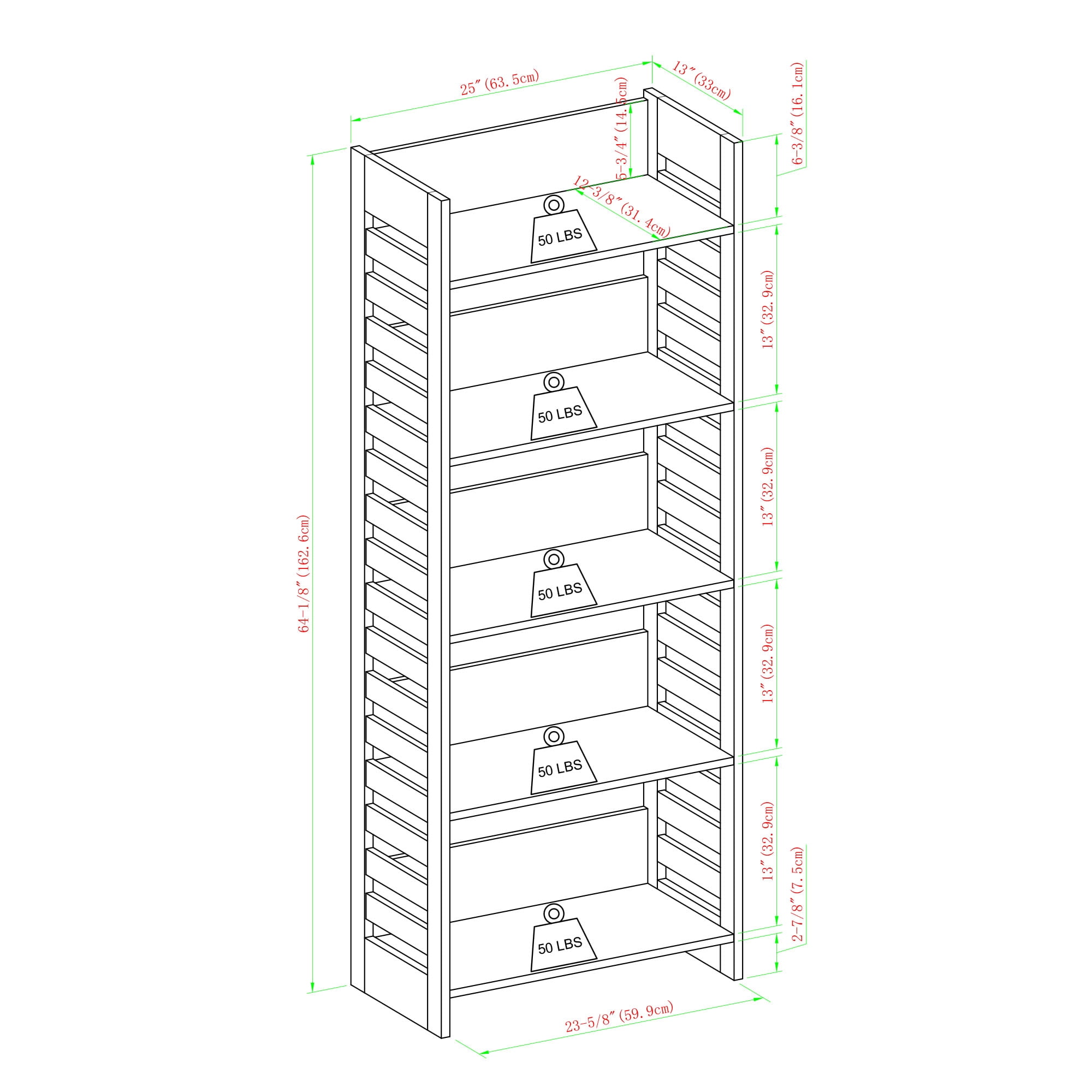 Manor Park Modern Mixed Material 5 Shelf Bookshelf, White