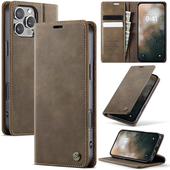 Wallet Case for iPhone 16 Pro Leather Wallet Flip Cover with Card Holder, Kickstand, Magnetic Closure, RFID Blocking TPU Shockproof Phone Case Compatible with iPhone 16 Pro