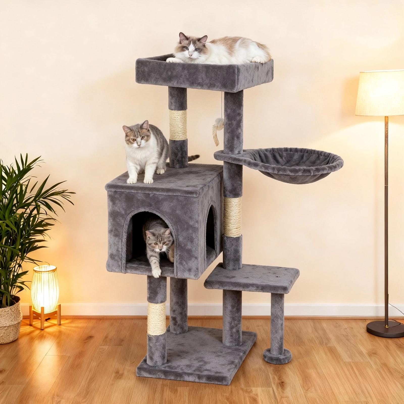 CL.HPAHKL Cat Tree, 36 inch Small Cat Tower with Scratching Post & Funny Toy for Indoor Cats, Cat Condo Furniture Activity Center for Kittens, Light Gray