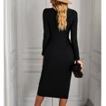 thumbnail image 6 of Package Hip Dress Stylish Autumn Winter Knitted Floral Openwork Stretchy Women Long Sleeve Bodycon Dress Black L, 6 of 8