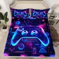 thumbnail image 2 of Homewish Blue Purple Gamepad Bed Sheets, Chic Square Abstract Stripe King Sheets, Teens Kids Boys Men Sheet Set, Luxury Bedroom Decor, 4 Pieces, 2 of 7