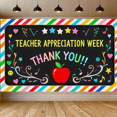 thumbnail image 6 of Colorful Chalkboard Style Banner with Hearts Stars Music Notes and Apple Element for Teacher Appreciation Week Thank You Banner Party Decorations Backdrop Photography Props Classroom Decor, 6 of 7
