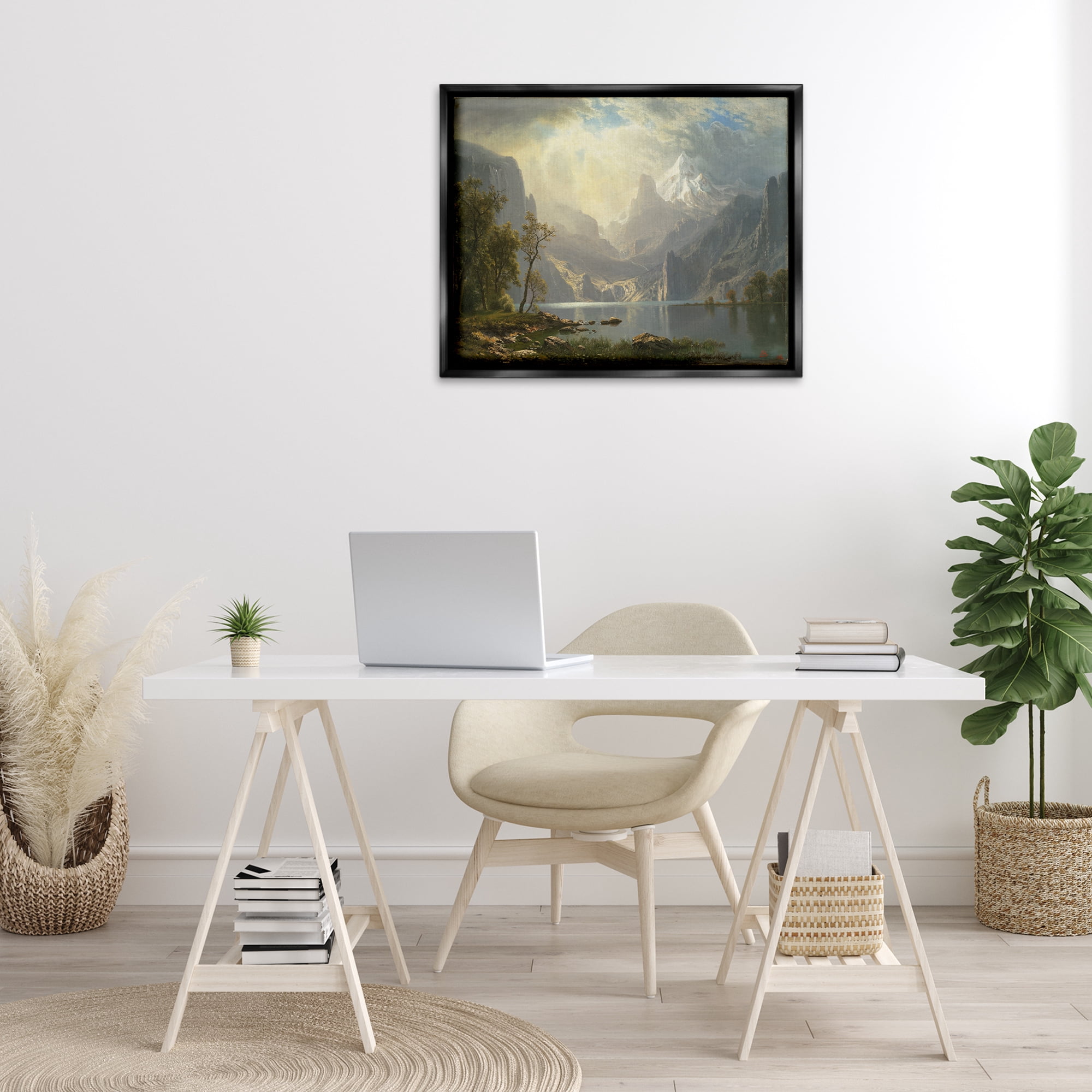 Stupell Industries Classic Bierstadt View on Mountain Landscape & Nature Painting Black Floater Framed Canvas Art Print Wall Art, 31 x 25