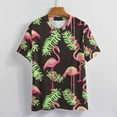 thumbnail image 3 of Flamingo Pattern Womens Tops Women's Fashion Casual Short Sleeve Flower Print Round Neck Pullover Top Blouse, 3 of 6