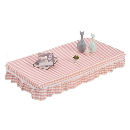 

Rectangular Tablecloth Plaid Hemming Tablecloth With Skirts Washable Elegant Polyester Table Cover For Living Room Balcony Restaurant Party Picnic Festival-Pink-60x120cm